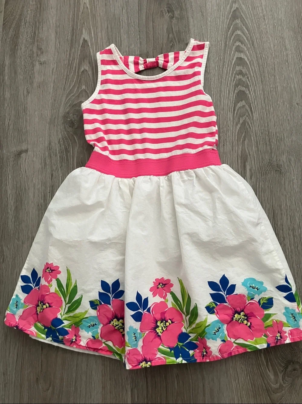 The Children's Place girls' striped and floral fit-and-flare pink dress | M 7-8